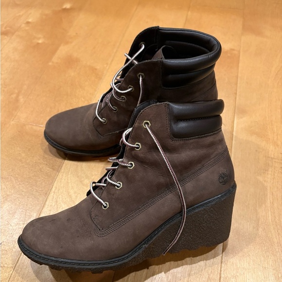 Timberland Amston wedge ankle boots booties brown leather sz 11 - Picture 3 of 7